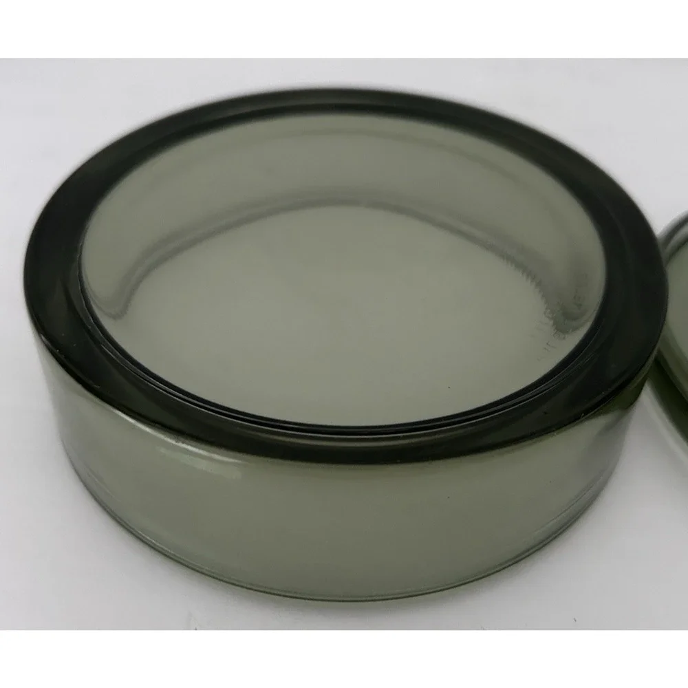 Vintage Val St. Lambert Belcique Green Glass Intaglio Covered Powder Box c. 1935